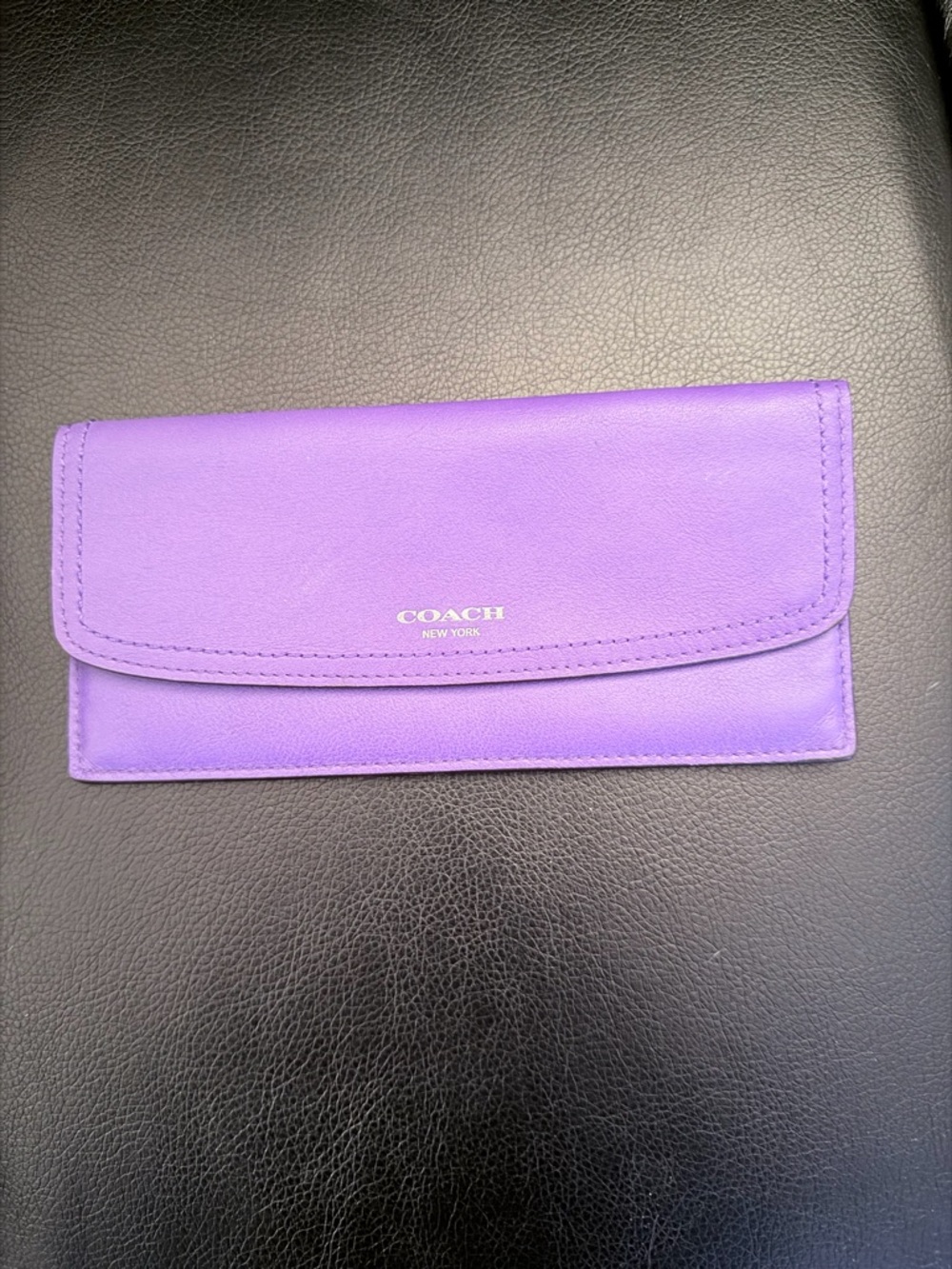 Coach Purple Leather Wallet Slim Clutch Envelope Style Snap Closure EUC